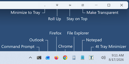 You can minimize to tray any application like: MS Word, MS Outlook, Internet Explorer, Mozilla Firefox, Google Chrome, etc